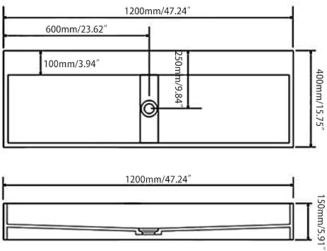 47 Inch Wall-Mount Double Sink Stone Resin Trough Bathroom Sink with 2 Faucet Holes (Glossy White)
