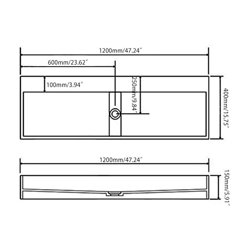 Weibath 47 Inch Wall-Mount Double Sink Stone Resin Trough Bathroom Sink with 2 Faucet Holes (Glossy White)