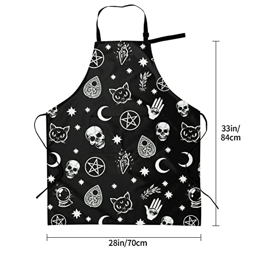 Osvbs Halloween Goth Skull Aprons For Women Men With Pockets, Waterproof Adjustable Cat Moon Aprons For Cooking, Kitchen, Chef, Gardening, Bbq #TOP2