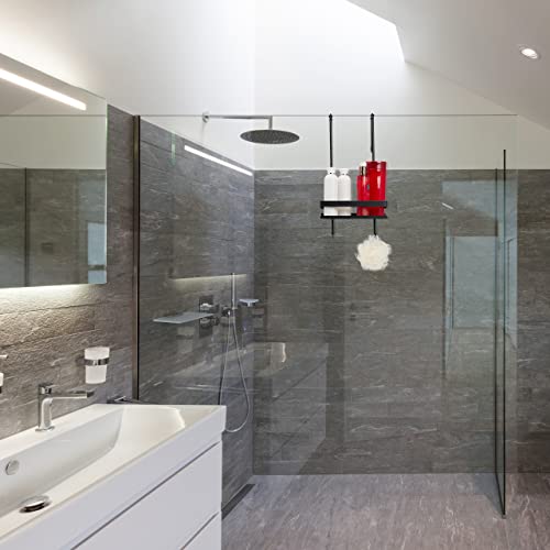 Relaxdays Mensola Portaoggetti da Doccia, Acciaio Inox, HLP 45,5 x 23,5 x 21,5 cm, Appendere, 4 Ganci e 1 Ripiano, Nero, 100% - Image 6