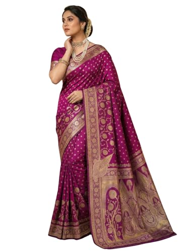 Image of C J Enterprise Women's Pure Soft Silk Saree With Blouse Piece For Wedding (Jiya)