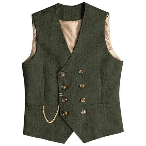 Men's Retro V-Neck Double Breasted Suit Vest Wedding Business Casual Solid Color Vest
