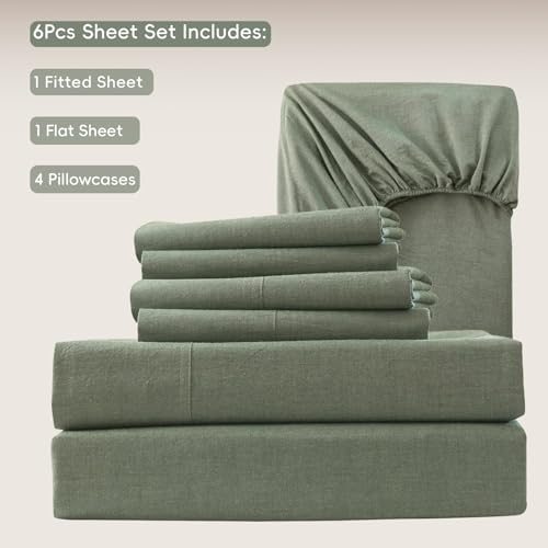 Image of MooMee Sheet Set 100% Washed Cotton Linen-Like Extra Deep Pocket King | Relaxed Linen-like Texture. Soft, Breathable & Lightweight Comfort. 15-19 inch Extra Deep Pocket with All-around Elastic