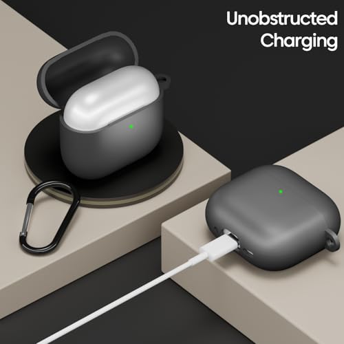 Image of Sounce Airpods 4th Generation Case Cover 2024, Soft Silicone Skin Cover Shock-Absorbing Full Protective Case with Keychain for New Apple Airpods 4 Case [Front LED Visible] (Grey)