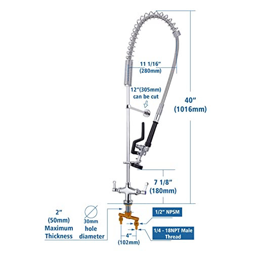 Maxsen Commercial Sink Faucet With Sprayer 40" Height Deck Mount Single Hole Double Handle Pull Out Spray Pre Rinse Restaurant Kitchen Faucet With High Pressure Spray Valve 38" Stainless Steel Hose #TOP1