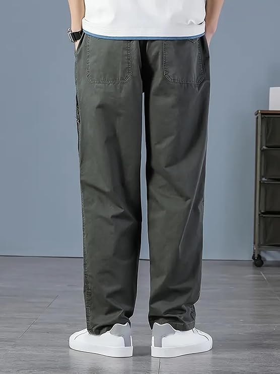 Image of Men Cargo Pants 100% Cotton | Relaxed Fit Utility Cargos for Men with 6 Pockets | Breathable Durable Fabric | Casual Streetwear Travel & Outdoor Pants