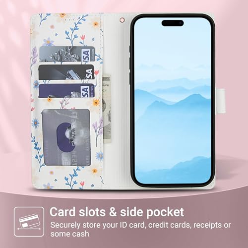 Coque iPhone 16 Plus avec protège-écran et porte-cartes fleuri