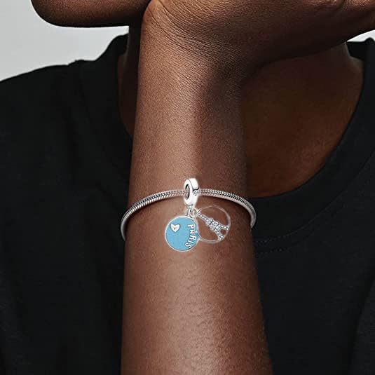 Paris Eiffel Tower Charm Dangle Travel Collection Vacation Holiday Enamel Heart Bead fit Charms Bracelet3