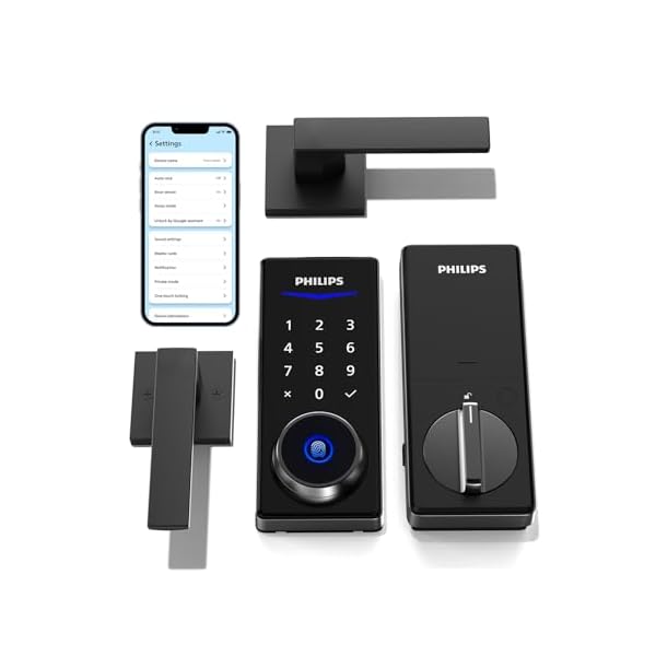 Philips Smart Lock with Handles, Keyless Entry Door Lock Set, Smart Door Lock with 2 Level Handles, Digital Keypad Deadbolt for Front Door, App Unlock, Fingerprint Unlock, PIN Code Unlock, Auto Lock