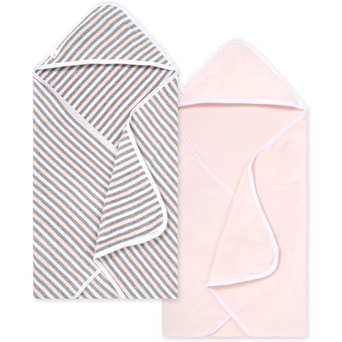 Image of Burts Bees Baby Infant Hooded Towels Multi Stripe Organic Cotton, Unisex Bath Essentials and Newborn Necessities, Soft Nursery Towel with Hood Set, 2-Pack Size 29 x 29 Inch