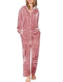 Ekouaer Velour Track Suits for Women Long Sleeve Pajama Set Casual 2 Piece Loungewear Light Pink Large