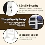 Sweetcrispy Freestanding Jewelry Armoire Cabinet, 47.3-Inch Full Length Jewelry Organizer Standing Mirror, Tall Lockable Large Capacity Makeup Organizer Storage, Velvet Lining, 3 Angles, White - Image 5