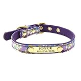 Personalized Dog Collar, Customize Name Phone Number on Engraved Nameplate, Floral Print Puppy Colla