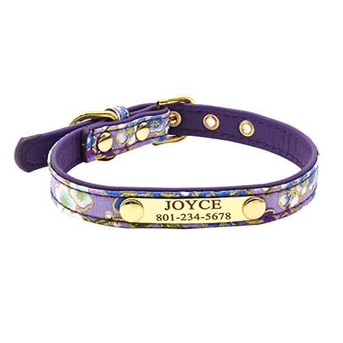 Personalized Dog Collar, Customize Name Phone Number On Engraved Nameplate, Floral Print Puppy Collars For Small Medium Dog, Xs Collar For Cat, Matching Dog Leash & Dog Bandana Available #TOP8
