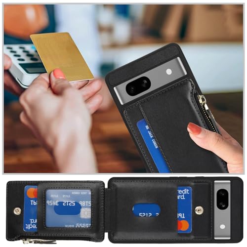 Image of Cavor for Google Pixel 7a Case Wallet with Card Holder, Black