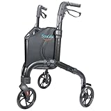 Soaids 3 Wheel Walkers for Seniors with Bag and Hand Brakes, Lightweight Foldable Rollator with Swivel Front Wheel, Adjustable Height, Compact Mobility Aid for Elderly, Indoor Outdoor Use (Black)