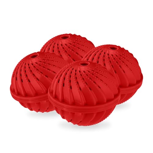 Relaxdays Boule de Lavage, lot 4, pour Machine à Laver, protège l’Environnement et la Peau, sans lessive, Rouge