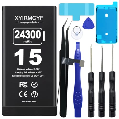 XYIRMCYF 24300mAh Super Capacity Battery Compatible with iPhone 15 0 Cycle Li-Polymer Replacement Battery for iPhone 15 with Professional Repair Tool Kit