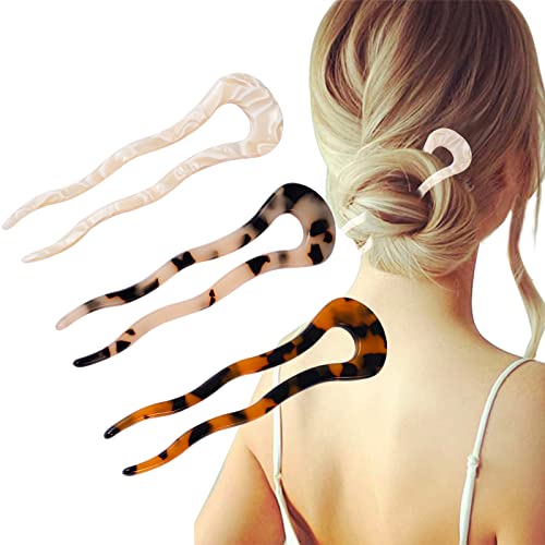 Frdtluthw 4.6Inch U Shaped Acetate French Hair Pin Tortoise Shell 2 Prong Bun Hair Sticks For Women Thick Long Hair(Pack Of 3) #TOP9