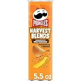 Pringles Harvest Blends Potato Crisps Chips, Lunch Snacks, Blended with Multigrains, Farmhouse Cheddar, 5.5oz Can
