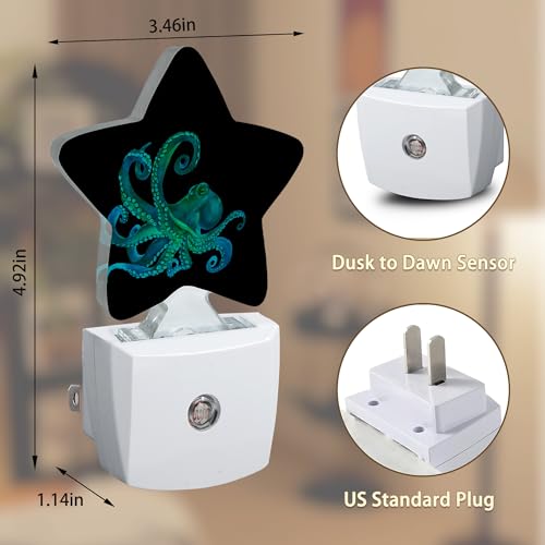 Image of Green Octopus Night Light Plug-in Dusk to Dawn Smart Sensor White Led Nightlight for Bedroom Bathroom Kitchen Hallway Stairs Energy Efficient Decor Desk Lamp