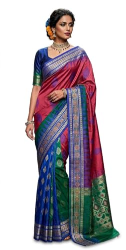 Bomkai Booti Silk Saree With Blouse Traditional Design- Maroon Blue