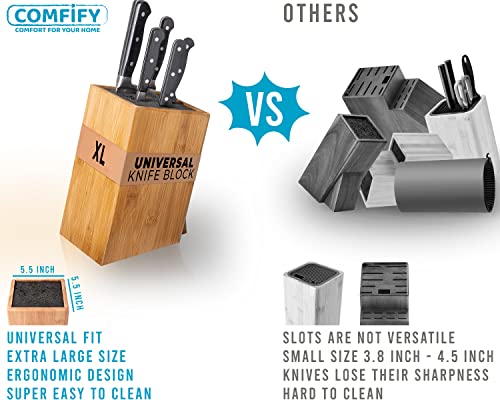 Xl Large Universal Knife Block Without Knives - Bamboo Countertop Knife Holder W/Removable Bristles - Convenient & Versatile For Any Knife Size #TOP2