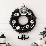 Grooy 22 Inch Halloween Wreath for Front Door with Striped Hat, Legs