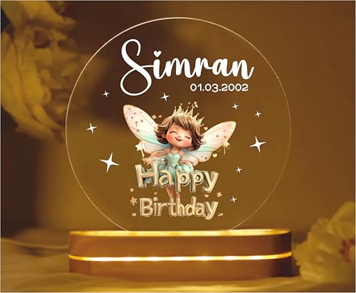 Image of PRINTHUA Personalized LED Night Table Lamp with Custom Name, Unique Gift for Women, Men, Kids, Girlfriend, Boyfriend, Husband, Wife | (Happy Birthday) Plastic,Multicolour