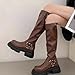 Toumov Knee High Boots Women Square Toe Chunky Low Heel Fashion Buckles Biker Riding Boots Trendy Motorcycle Boot Comfortable Round Toe Tall Booties for Work Concerts and Daily Wear Brown