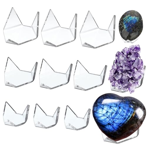 Hipiwe 12 Pcs Acrylic Triangle Display Holder - Display Easel Stands for Geodes Crystal Mineral Agate Fossil Coral, Clear Rock Display Stands for Small Collectibles, (Small+Medium+Large)