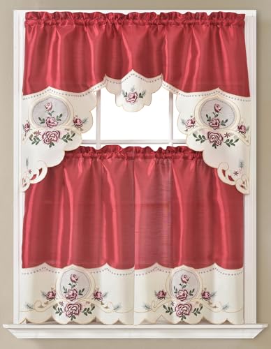 MIULEE 3-Piece Red Floral Swag