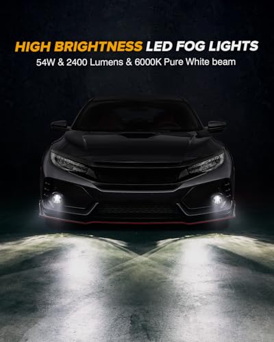 New LED Fog Lights Assembly Compatible with Honda Sedan models 2013-2021 Civic, 2015-2020 Fit, 2019-2020 HR-V, 2013-2015 Accord Replacement Driving lights Fog Lamps DOT Approved Black 1 Pair - Image 6