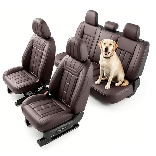 Image of Car Seat Covers Full Set for Toyota RAV4 1999-2025 Brown (5 Pack) | Waterproof car seat cover, anti-slip, breathable. Airbag compatible. Seat heating works. Easy clean. Durable stitching.