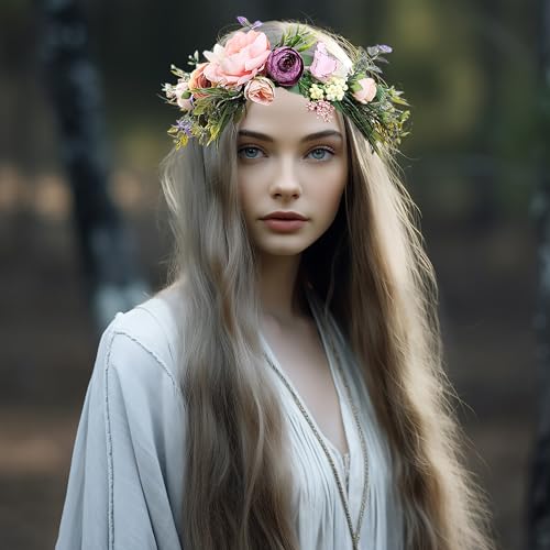Image of Vivivalue Handmade Adjustable Flower Wreath Headband Halo Floral Crown Garland Headpiece Wedding Festival Party
