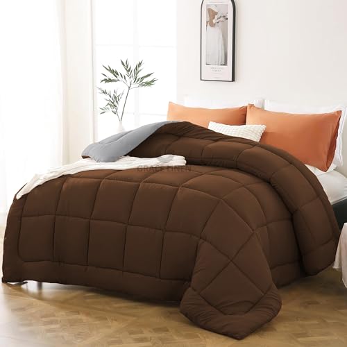 Image of 600 GSM Heavy Winter Comforter King Size 92 inchX106 inch - 600 GSM Winter Blanket Comforter /Rajai /Duvet Microfiber Super Soft Fluffy King Size - Chocolate Brown /Silver Grey Color