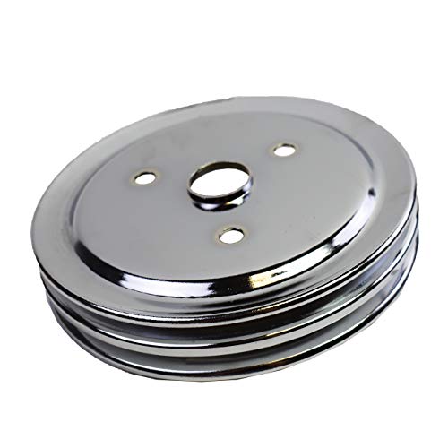 A-Team Performance - Crankshaft Pulley Double-Groove Swp Short Water Pump - Compatible With Small Block Chevy Sbc 262 265 267 283 302 305 307 327 350 400 Chrome Steel #TOP6