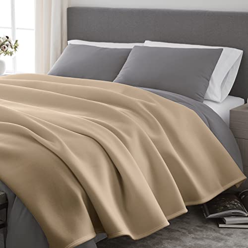 Vellux 1B07031 Original Insulating Core Hotel Style Solid Blanket Machine Washable Soft Cozy Warm Thermal Durable Pet Friendly All Seasons Layering Bed Sofa Blankets, Full Queen, Beige #TOP2