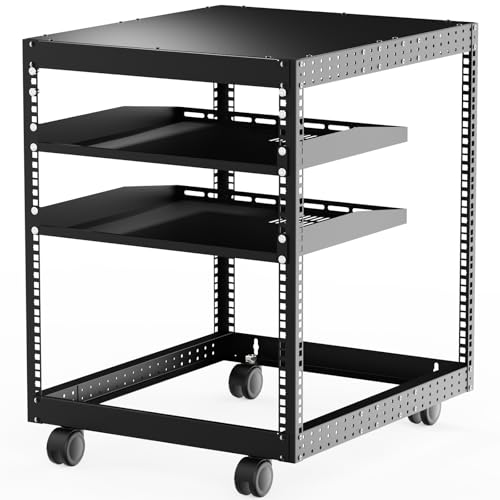 CableGeeker 12U �I�[�v���t���[���T�[�o�[���b�N 19�C���`IT&AV�@��p 23�C���`~40�C���`�̐[�����߉\ �t���A�X�^���h�܂��͕ǎ��t���l�b�g���[�N�T�[�o�[���b�N �ʋC���b�N2�ƃL���X�^�[4�t��