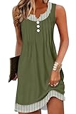 Disamer Sundresses for Women 2026 Beach Vacation Swimsuit Cover Ups Boho Summer Dresses Button Striped Sleeveless Beach Dress,Pure Striped Green,X-Large