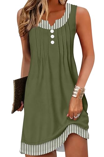 Disamer Sundresses for Women 2026 Beach Vacation Swimsuit Cover Ups Boho Summer Dresses Button Striped Sleeveless Beach Dress,Pure Striped Green,X-Large