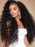 KLAIYI EasiContour V Part Wig Human Hair Curly Glueless Wear And Go Clip In Half Wig Upgrade U Part Wigs for Women 12A No Leave Out No Glue Beginner Friendly Natural Black Color Ready to Go Wig 16Inch