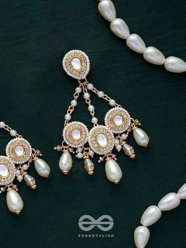 Image of SANJOYA by EVERSTYLISH Kundan Earrings for Women | Golden Polki & Pearl Drop Dangler Earrings | Ethnic Jewelry for Weddings, Festivals & Special Occasions