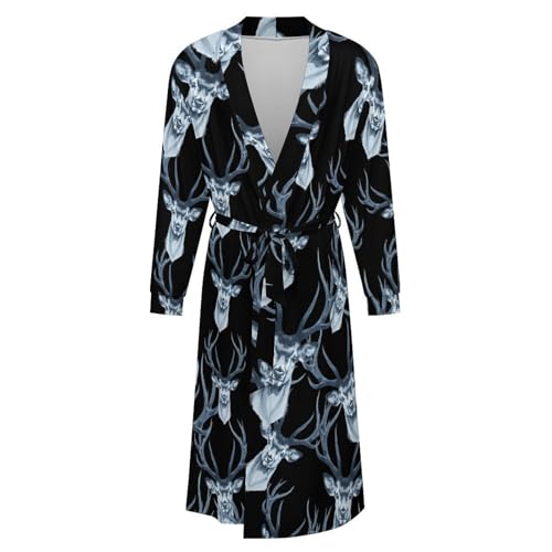 Deer Head Soft Robe Long Sleeve Bathrobes V Neck Sleepwear Spa Robes with Belt Men Woman4