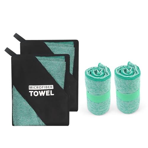 NUOYEE 2 Pack Camping Towels for Face Hand Quick Dry Microfiber Travel Beach Hiking Backpacking Swimming Pool Hot Yoga Towel(Light Green, 2 Pack S(15.5X31 Inch)