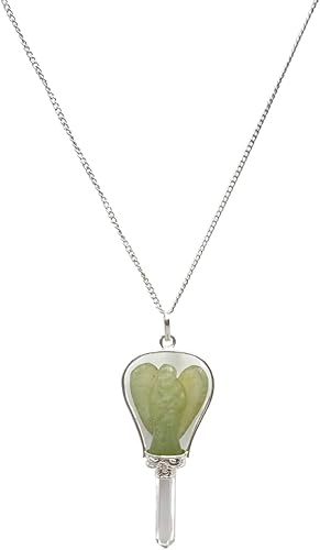 GEMSCITE Colgante de ángel de la guarda con lápiz de punta de cuarzo transparente y cadena chapada en plata, curación de cristal, 2 unidades, Plata,