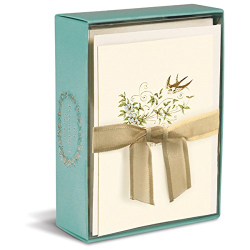 Graphique Morning Glory La Petite Presse Notecards, 10 Durable Embossed and Embellished Gold Foil Floral "Just a Note" Notes with Matching Envelopes, 3.25" x 4.75"