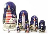 Golden Cockerel Made in Russia Lighthouses in The Night Nesting Doll 7pc/ 8” aka North American Ligh