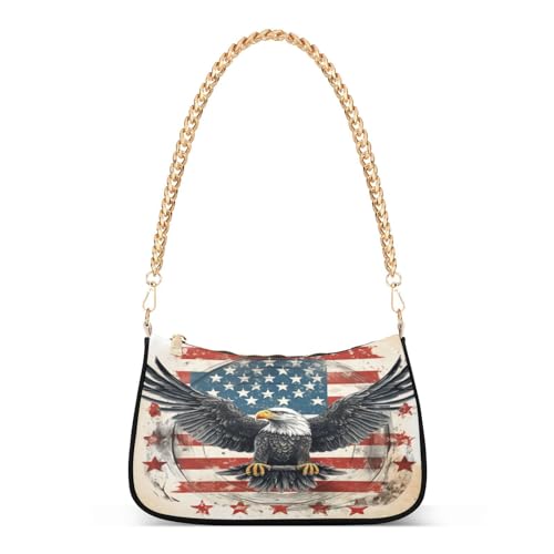 Image of Shoulder Bags for Women American US Flag Independence Day Patriotic Hobo Tote Handbag Small Clutch Purse with Zipper Closure