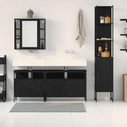 Muebles de baño de roble negro modernos, conjunto completo con espejo de pared 4